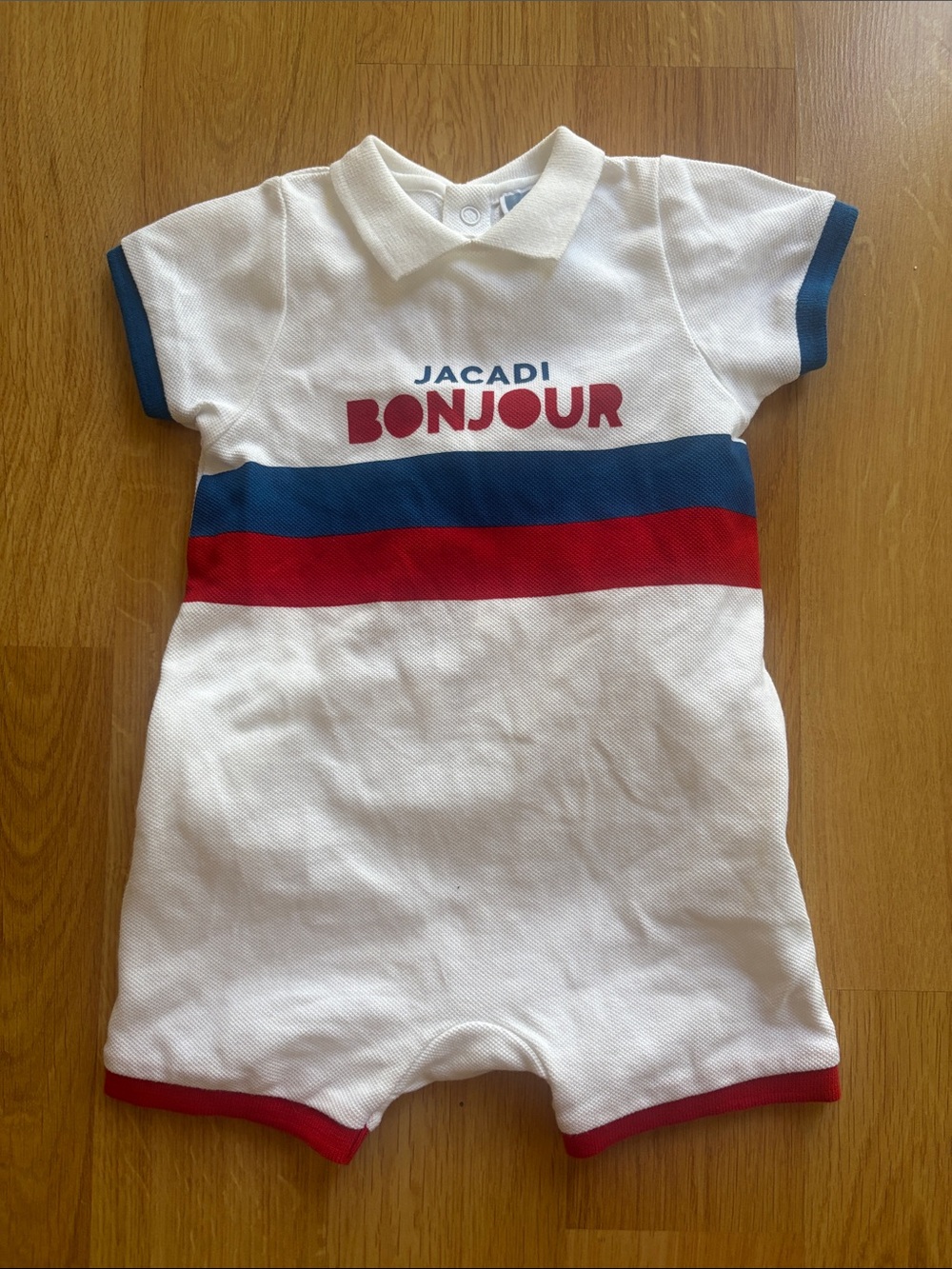 Jacadi bonjour baby tennis polo white size 12M one piece